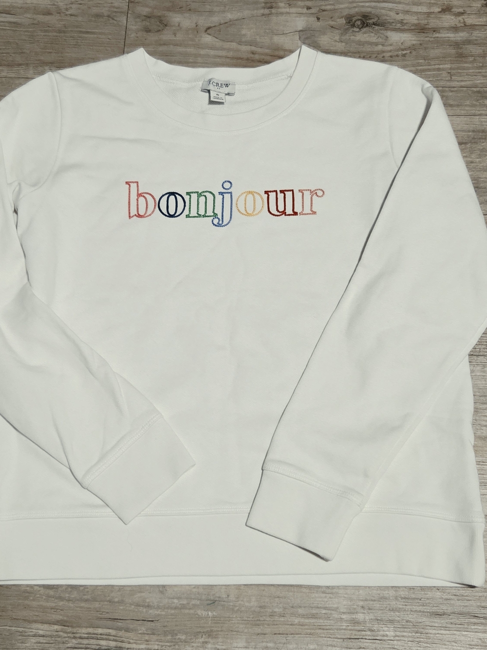 J. Crew White 'bonjour' Women's Crewneck Sweatshirt Size Small